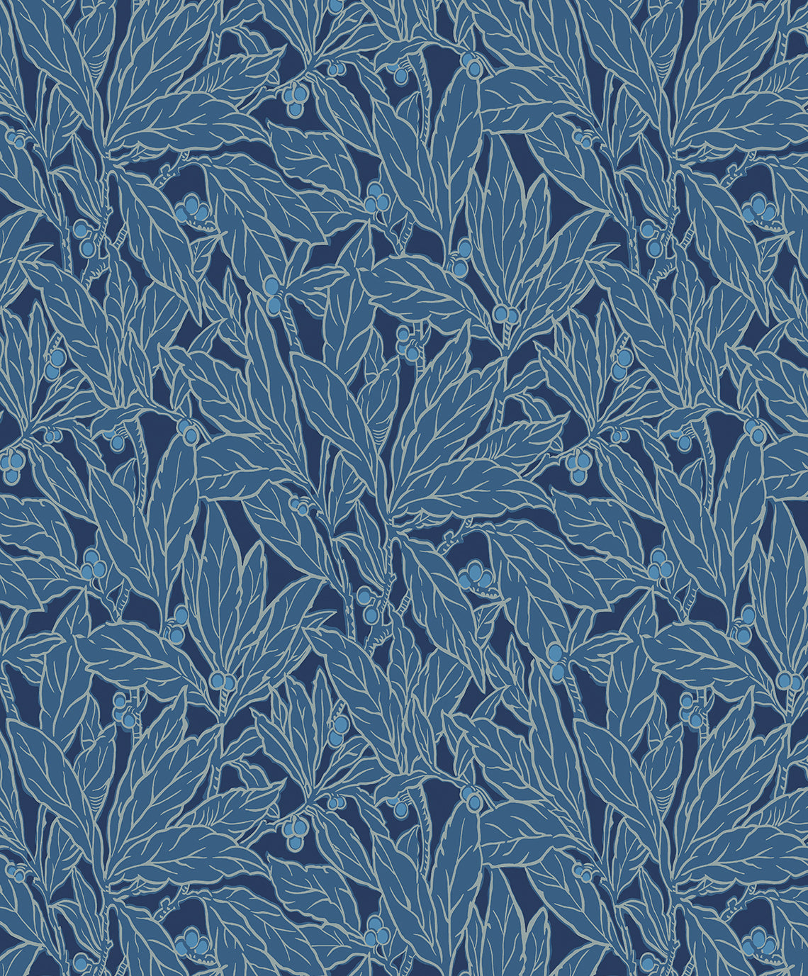 ET12812 Etten Studios Legacy Prints Wallpaper Leaf and Berry Marine Blue