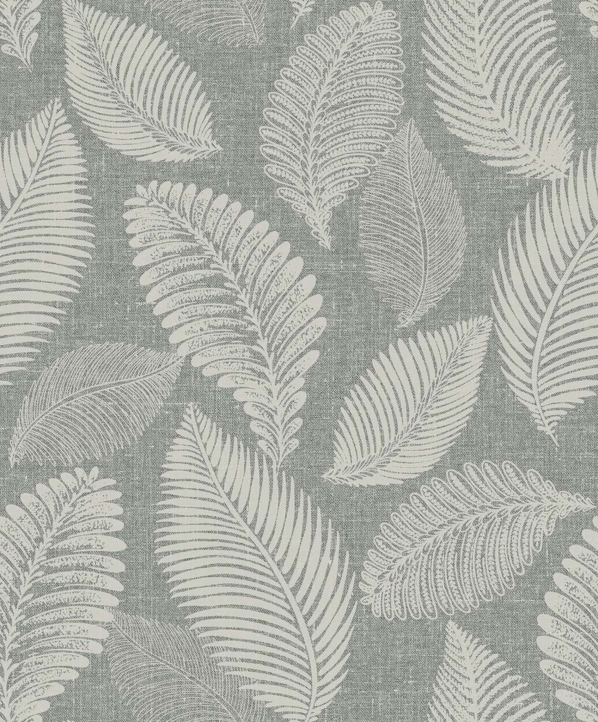EW10010 Seabrook Designs White Heron Wallpaper Tossed Leaves Charcoal Linen