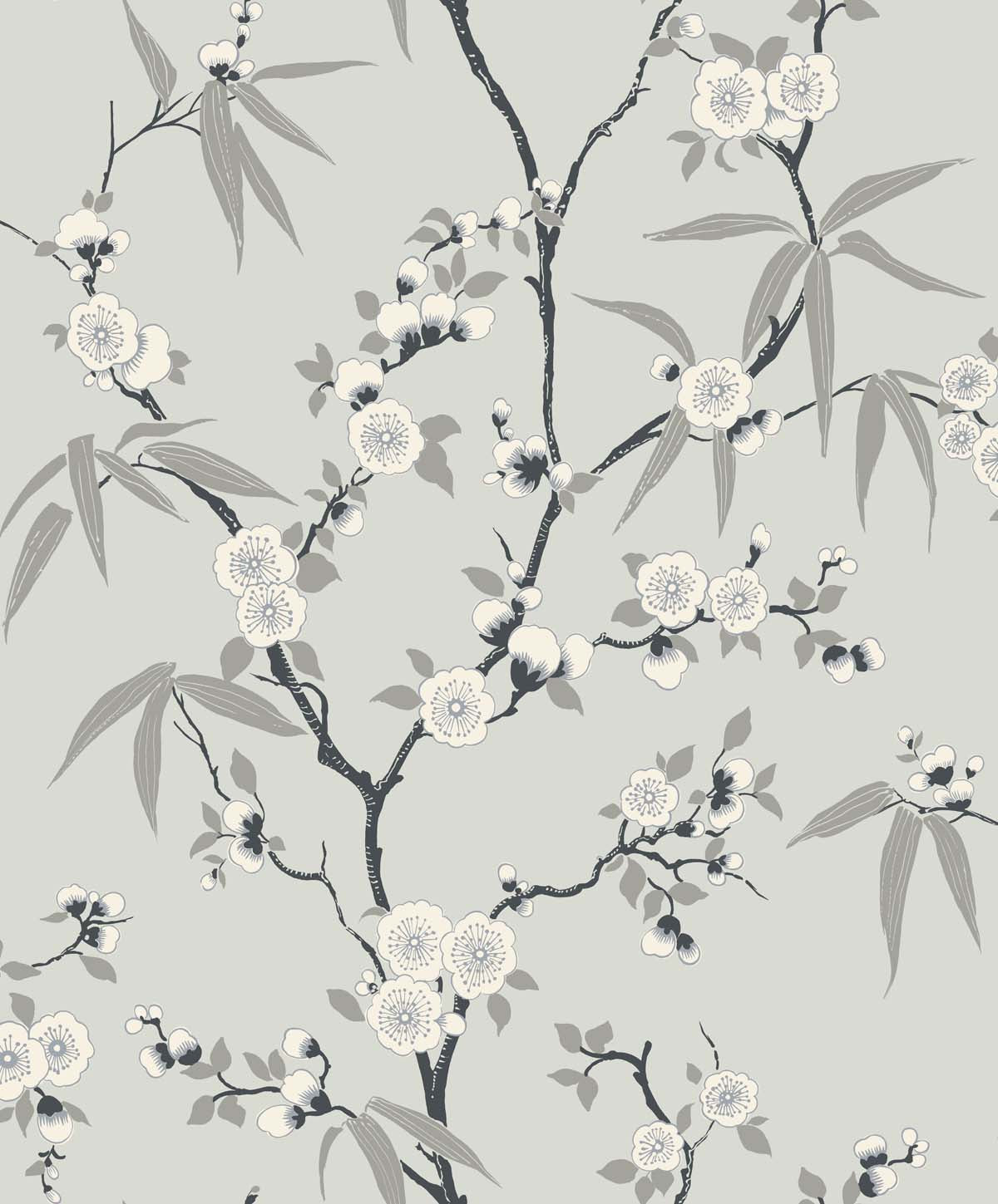 EW11100 Seabrook Designs White Heron Wallpaper Floral Blossom Trail Stormy