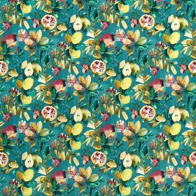 F1515/04-CAC FRUTA TEAL VELVET CLARKE AND CLARKE Fabrics Drapery Upholstery