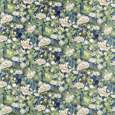 F1591/02-CAC WATERLILY MIDNIGHT VELVET CLARKE AND CLARKE Fabrics Drapery Upholstery