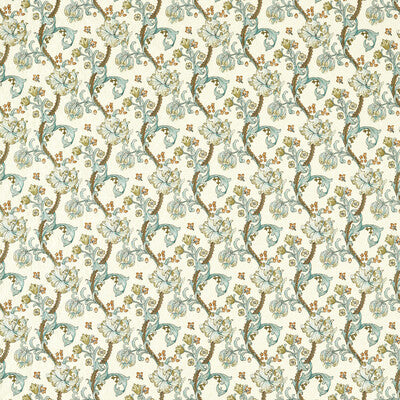 F1742/03-CAC GOLDEN LILY EMBROIDERY LINEN/TEAL CLARKE AND CLARKE DRAPERY