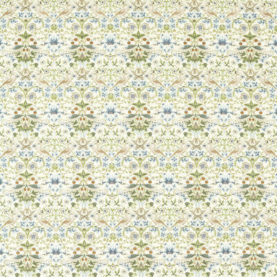 F1745/01-CAC STRAWBERRY THIEF EMBROIDERY APPLE/BLUE CLARKE AND CLARKE DRAPERY