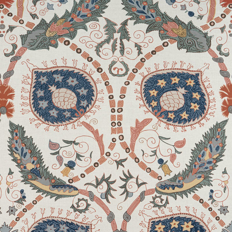F913219 Thibaut Coral and Blue Fabric