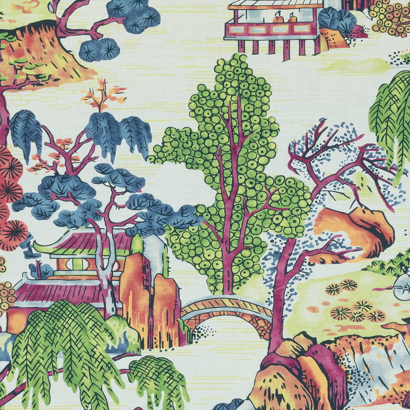 F975464 Thibaut Coral and Green Fabric
