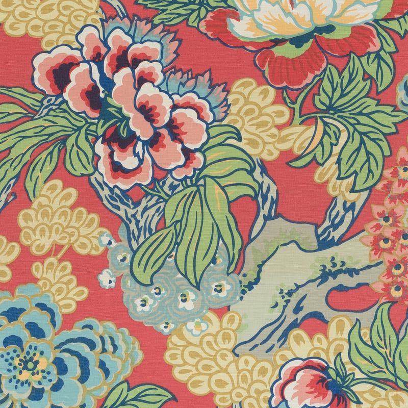 F975490 Thibaut Coral and Green Fabric