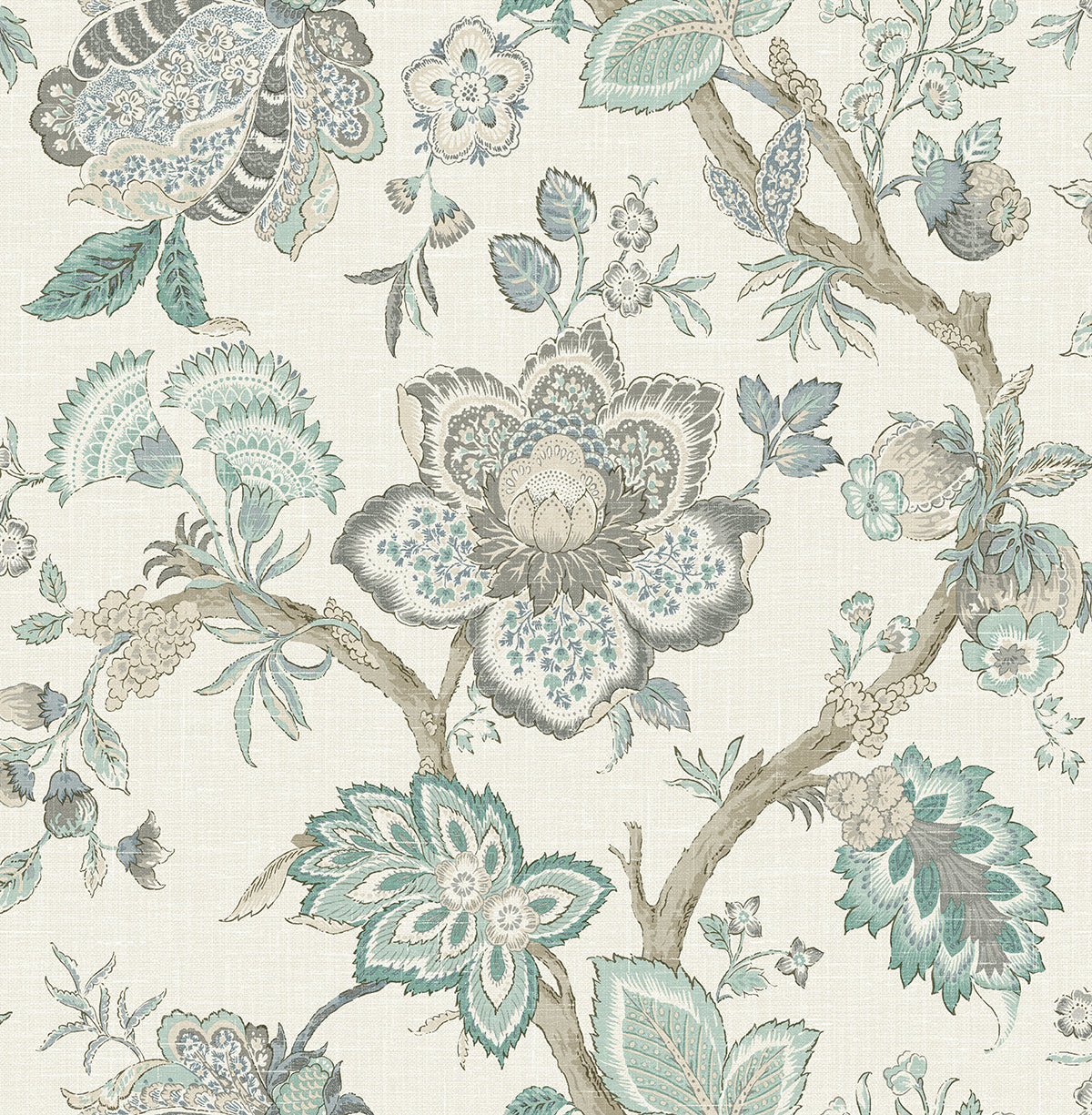 FC60408 Seabrook Designs French Country Wallpaper Bernadette Jacobean Summer Sky & French Blue