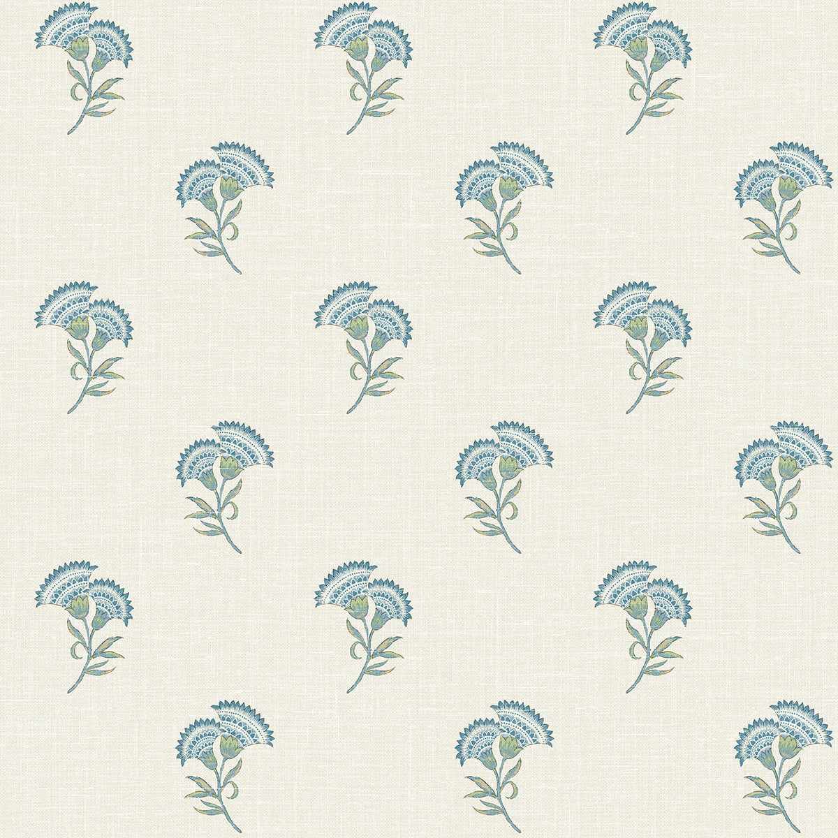 FC60812 Seabrook Designs French Country Wallpaper Lotus Branch Floral Blue Bell & Herb