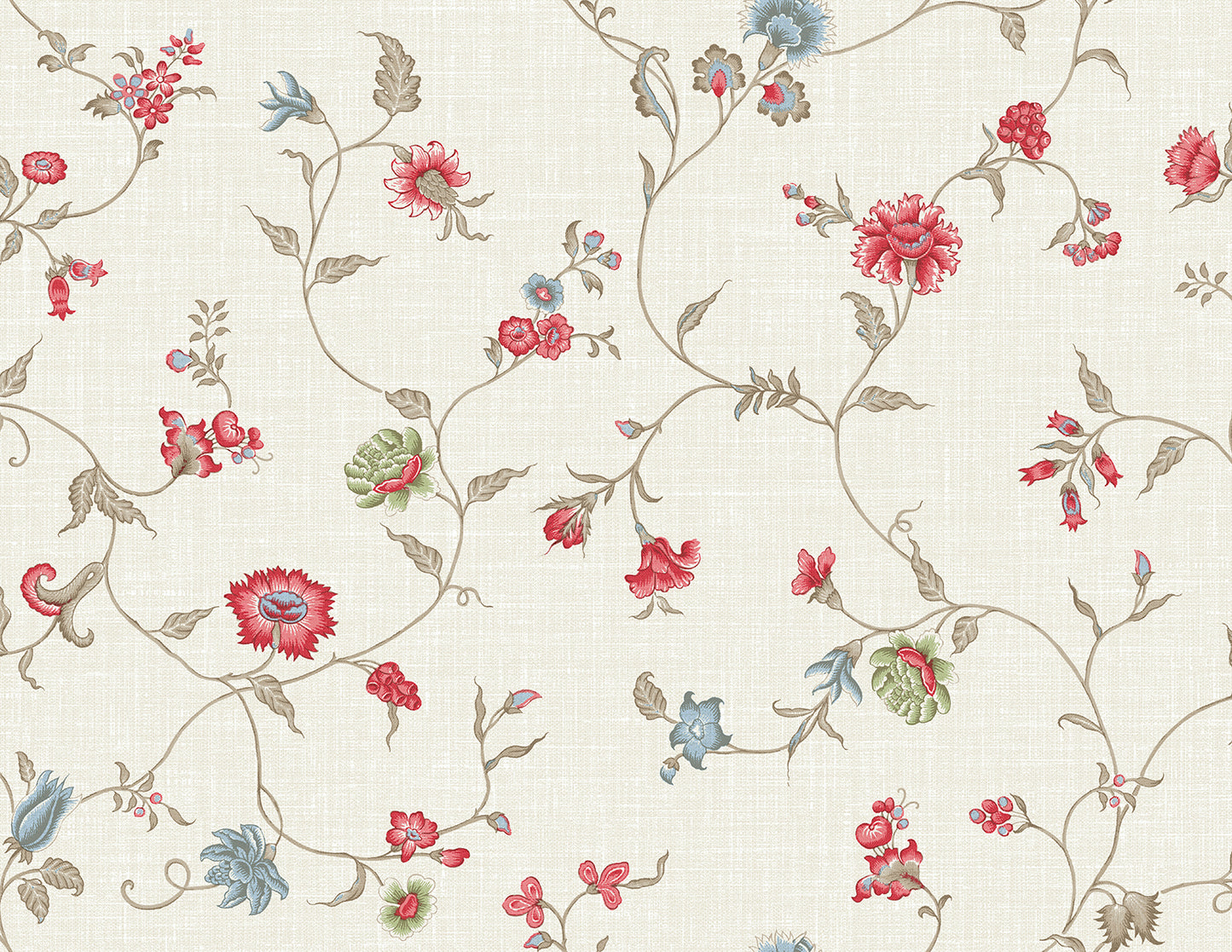FC61004 Seabrook Designs French Country Wallpaper Florale Trail Cranberry & Blue Bell