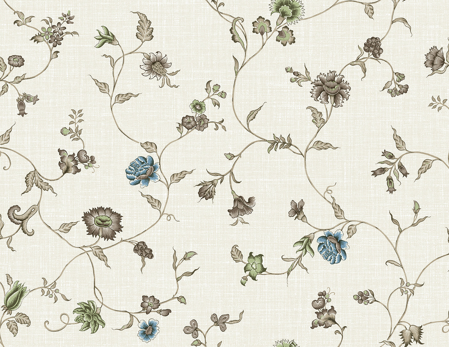 FC61006 Seabrook Designs French Country Wallpaper Florale Trail Greige & Blue Bell
