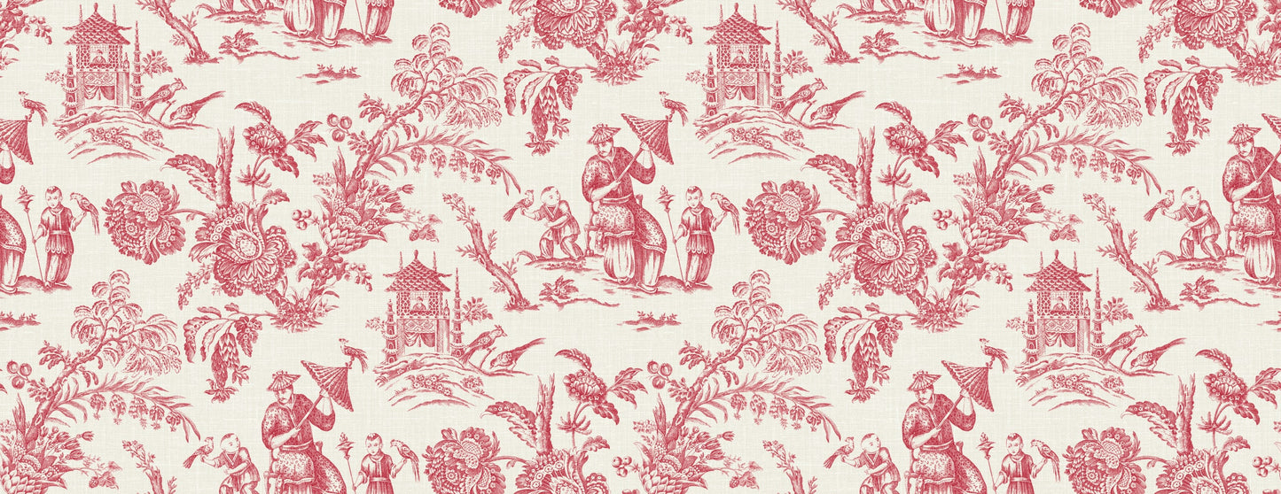 FC62801F Seabrook Designs French Country Fabric Chinoiserie Linen Fabric Antique Ruby