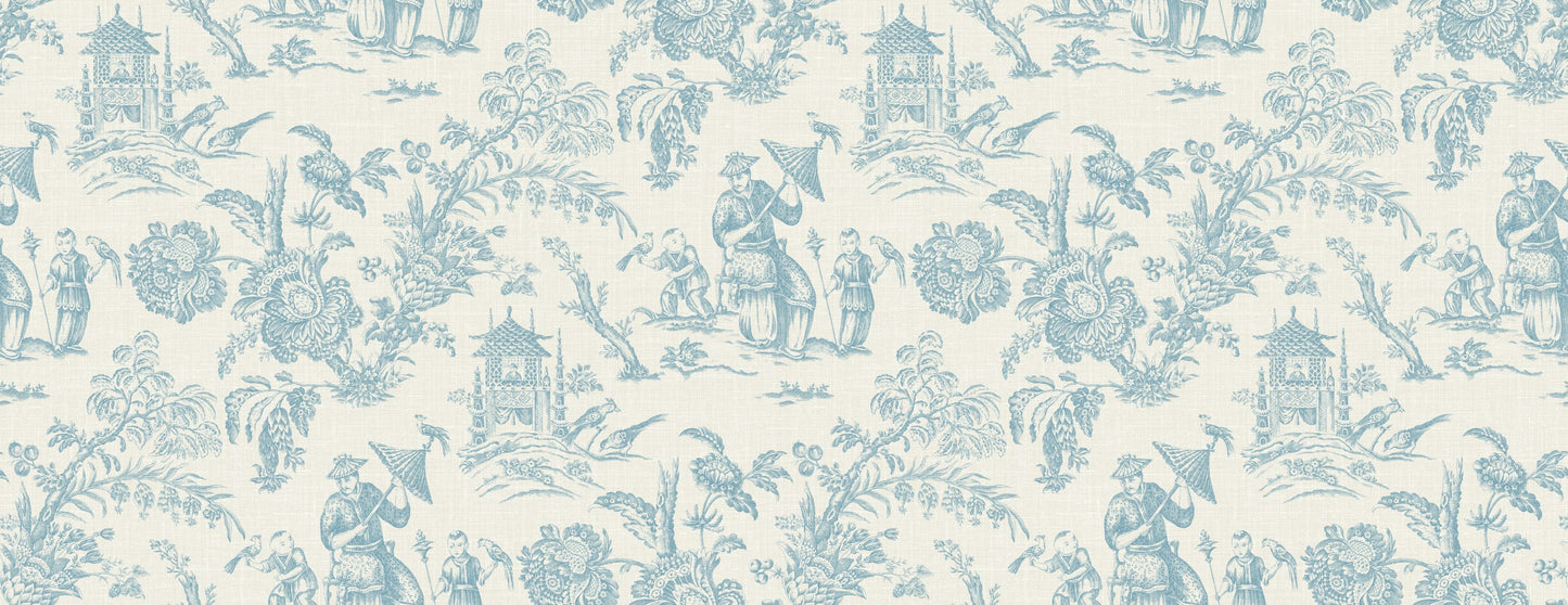 FC62802F Seabrook Designs French Country Fabric Chinoiserie Linen Fabric Bleu Bisque