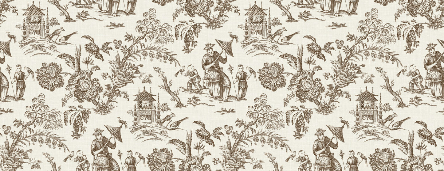 FC62806F Seabrook Designs French Country Fabric Chinoiserie Linen Fabric Hickory Smoke
