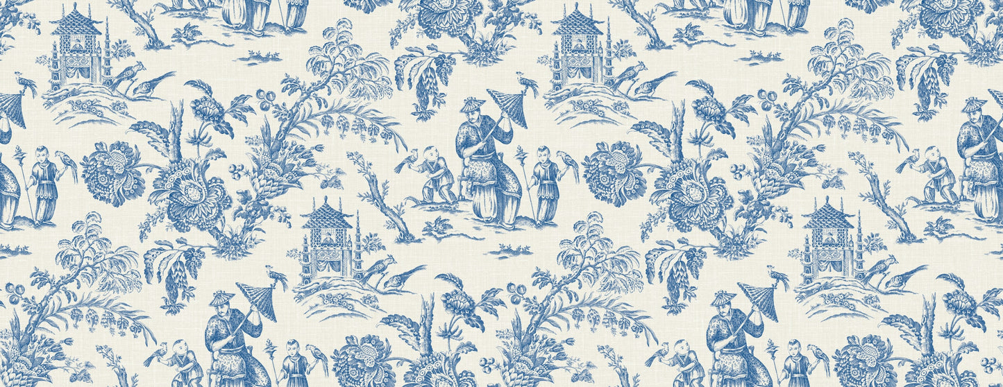FC62812F Seabrook Designs French Country Fabric Chinoiserie Linen Fabric Denim Wash