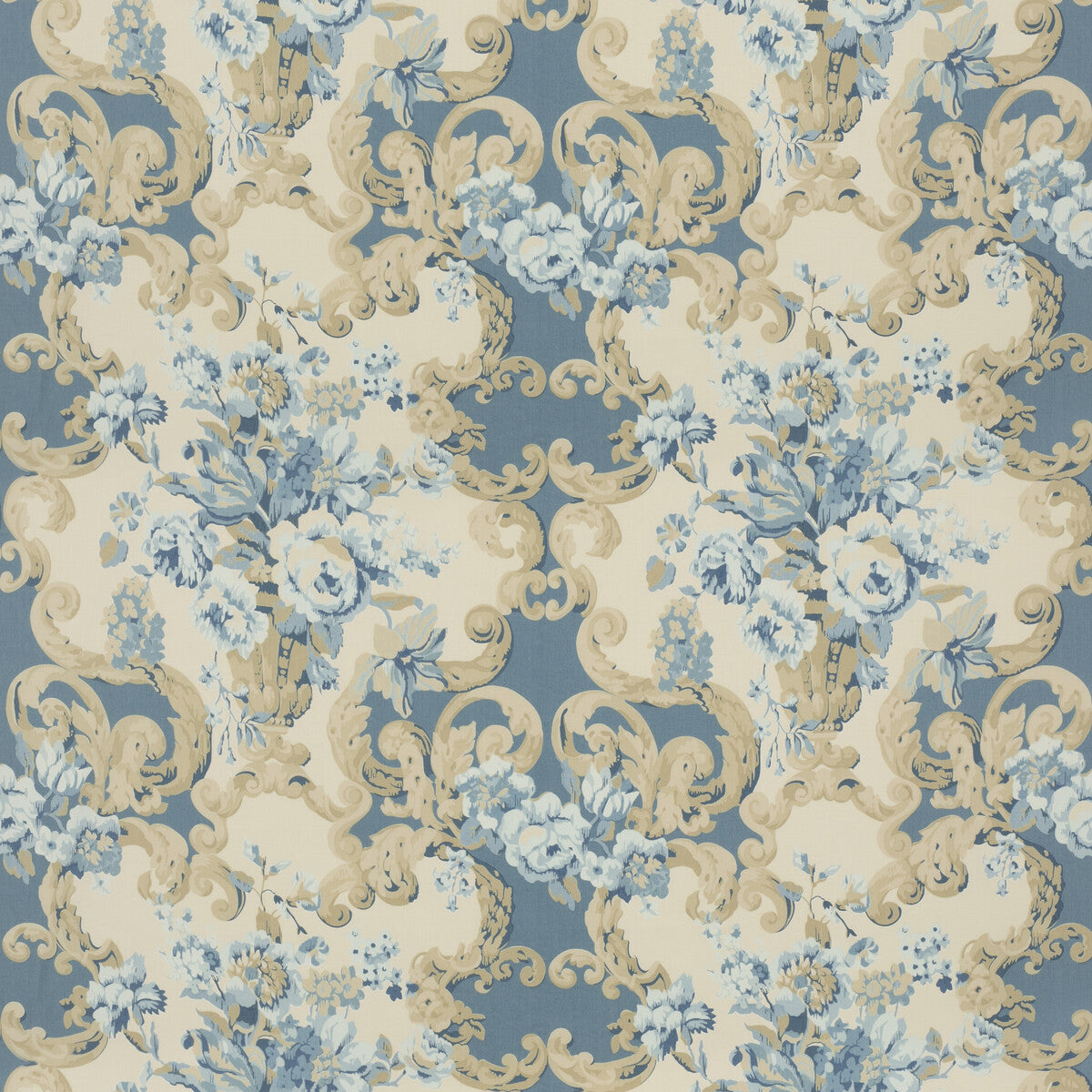 FD2011-H101 FLORAL ROCOCO BLUE MULBERRY Fabrics Drapery Upholstery