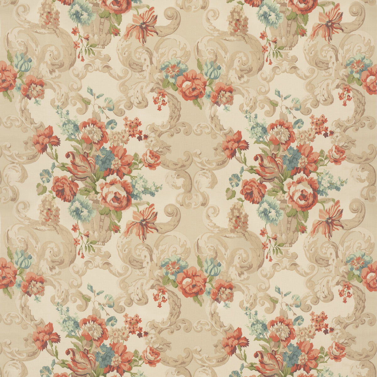 FD2011-V117 FLORAL ROCOCO RED/GREEN MULBERRY Fabrics Drapery Upholstery