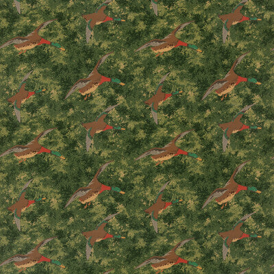 FD2027-S16 FOREST DUCKS VELVET EMERALD MULBERRY Fabrics Drapery Upholstery