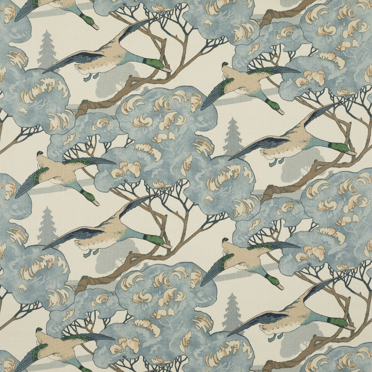 FD205-H101 FLYING DUCKS BLUE MULBERRY Fabrics Drapery Upholstery