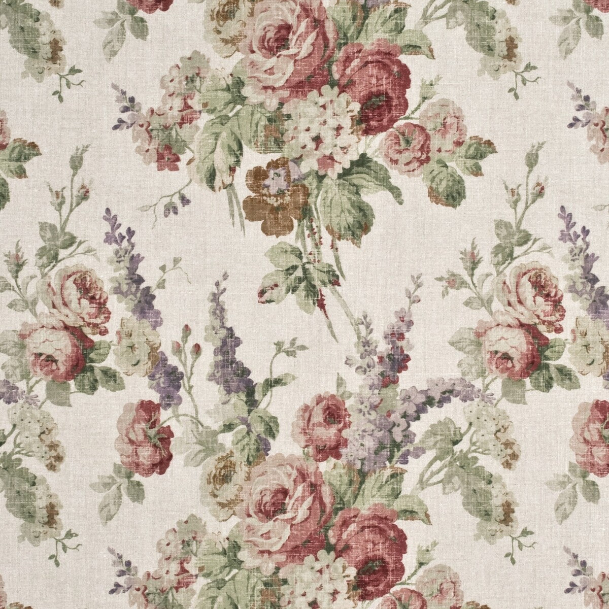 FD264-W46 VINTAGE FLORAL ROSE/GREEN MULBERRY Fabrics Drapery Upholstery