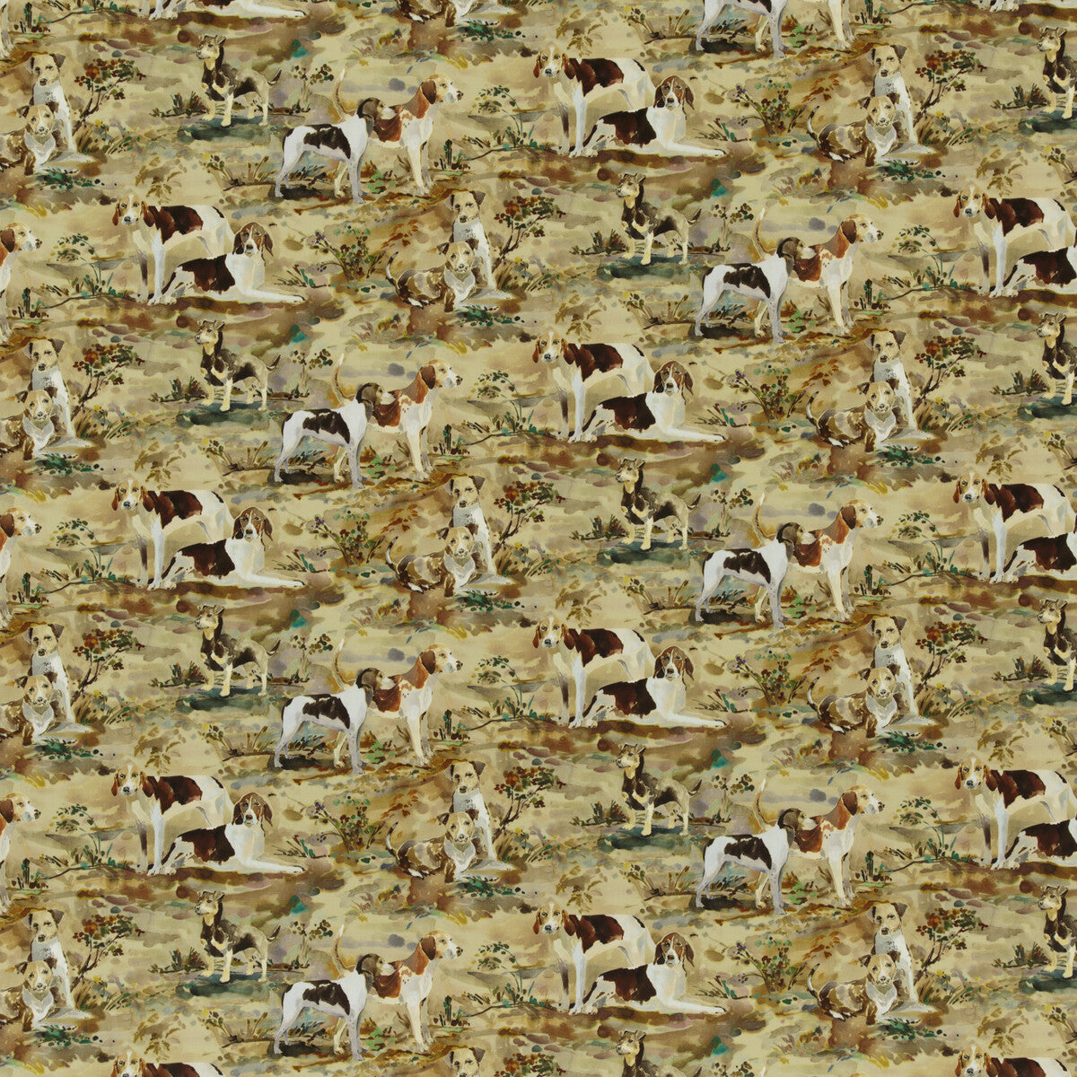 FD297-Y101 MULBERRY HOUNDS VELVET MULTI MULBERRY Fabrics Drapery Upholstery