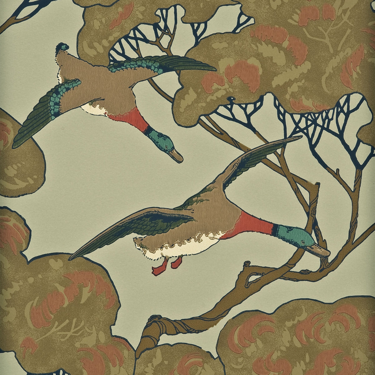 FG066-H22 MULBERRY FLYING DUCKS SKY/MOSS