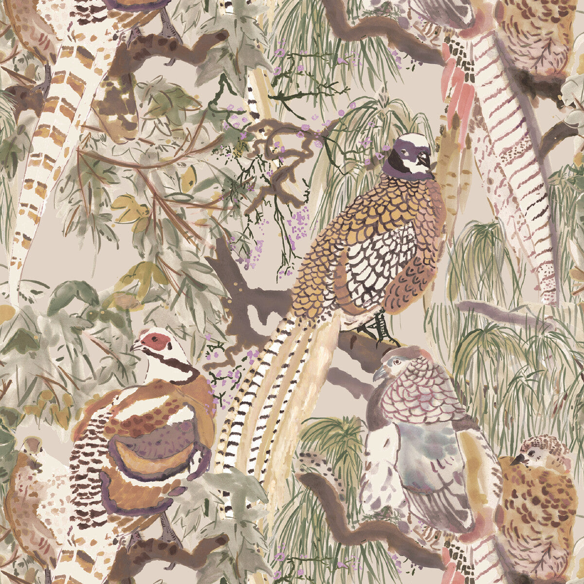 FG101-J52 GAME BIRDS ANTIQUE MULBERRY Wallpaper