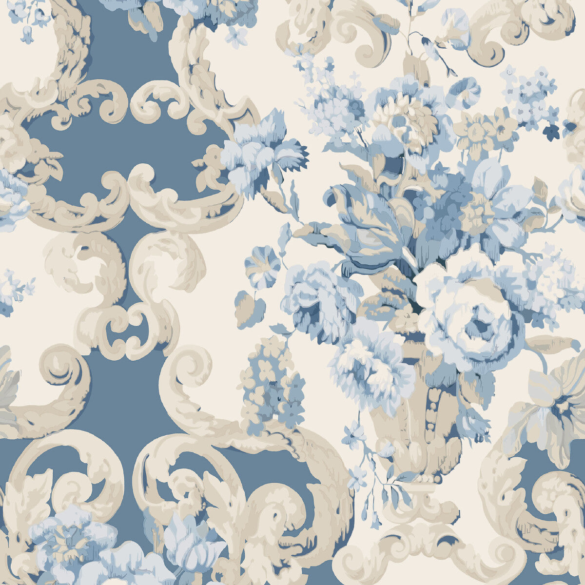 FG103-H101 FLORAL ROCOCO BLUE MULBERRY Wallpaper