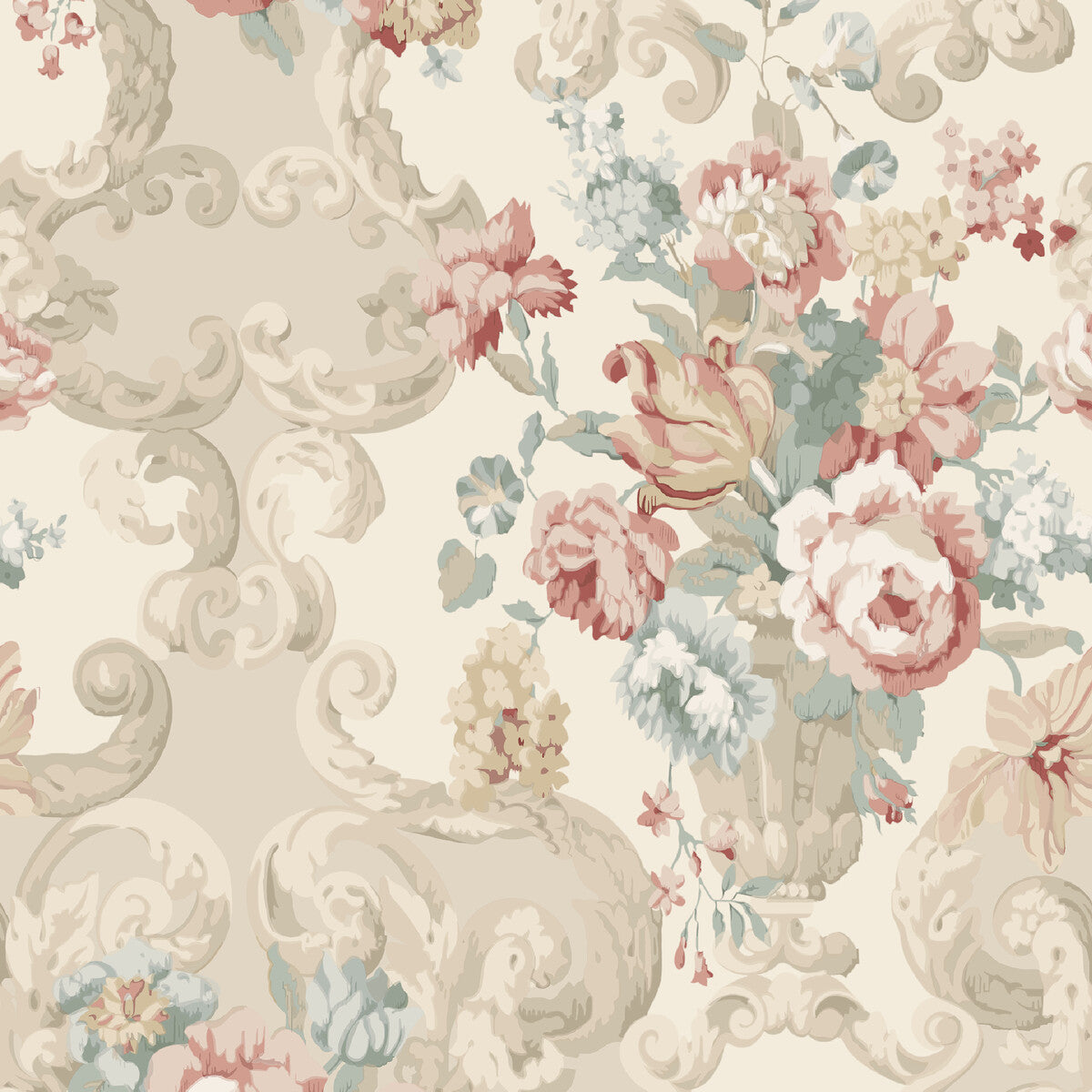 FG103-R114 FLORAL ROCOCO LOVAT/RED MULBERRY Wallpaper