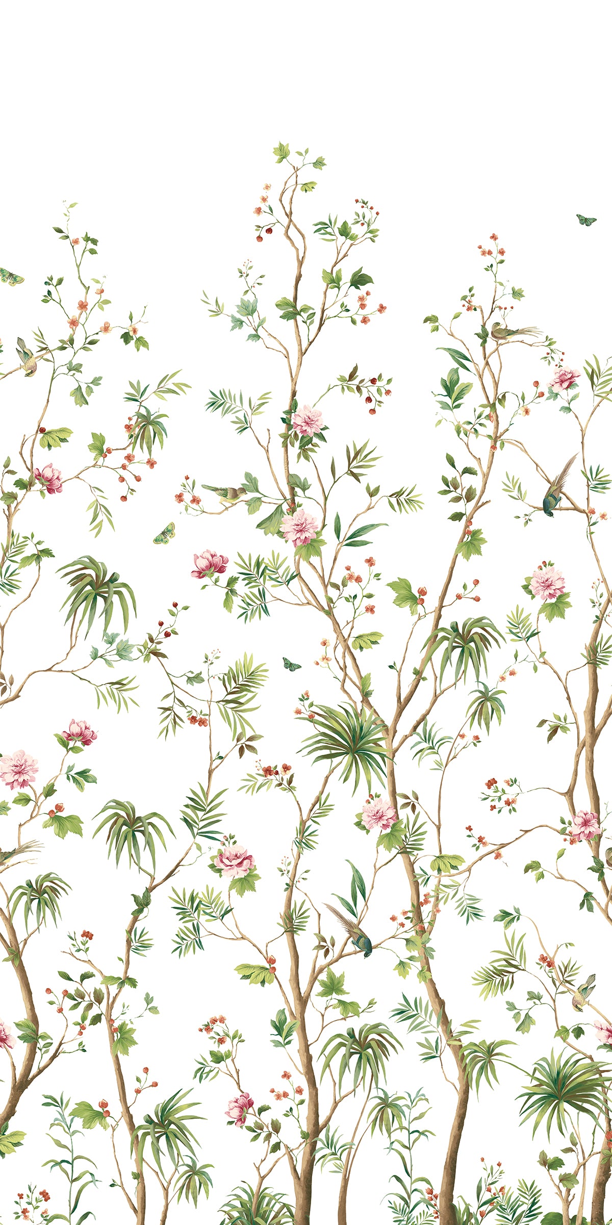 HG12404M Harry & Grace Harry & Grace Peel and Stick Wallpaper Blooming Chinoiserie Mural Fern & Rosebud
