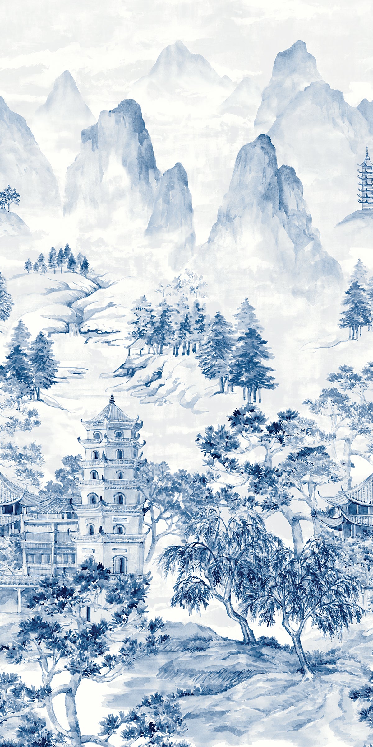 HG12502M Harry & Grace Harry & Grace Peel and Stick Wallpaper Misty Mountain Scenic Mural Bluestone