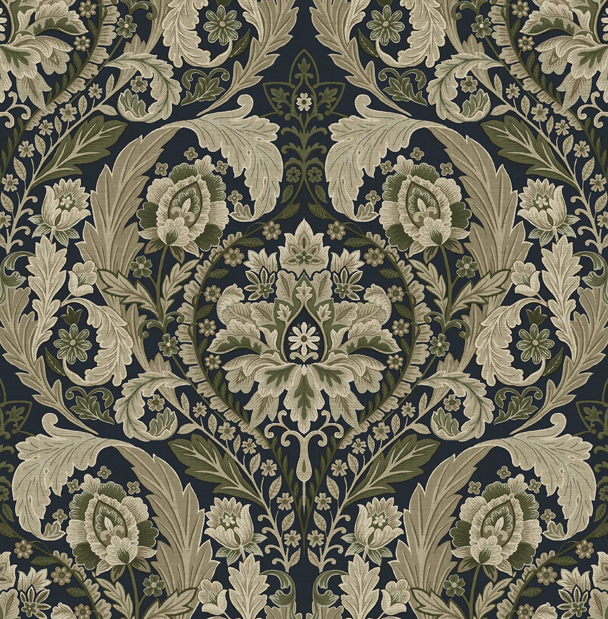HG12902 Harry & Grace Harry & Grace Peel and Stick Wallpaper Thornton Vintage Damask Deep Sea