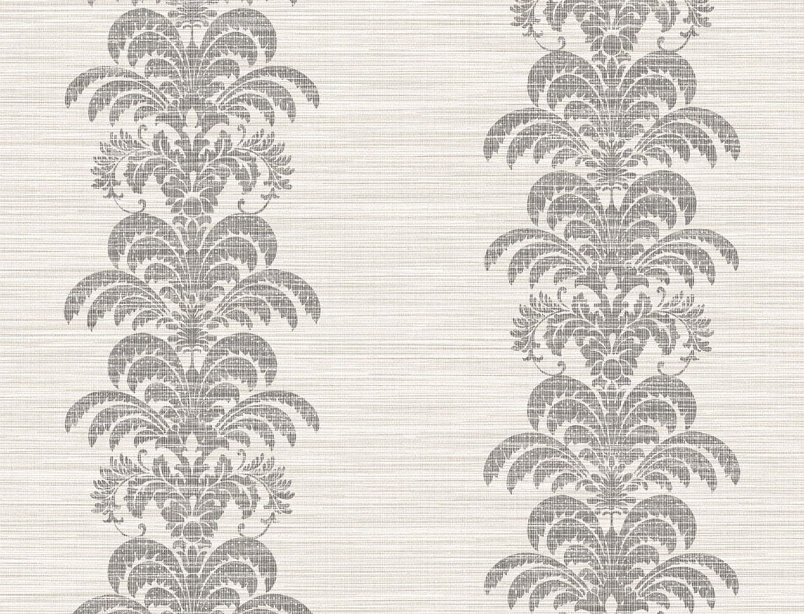 LN10500 Lillian August Luxe Retreat Wallpaper Palm Frond Stripe Stringcloth Charcoal and Ivory