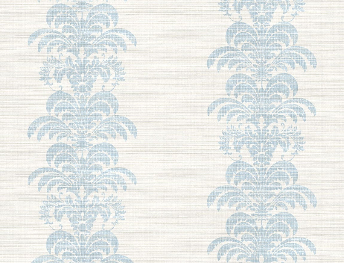 LN10502 Lillian August Luxe Retreat Wallpaper Palm Frond Stripe Stringcloth Blue Frost and Bone White