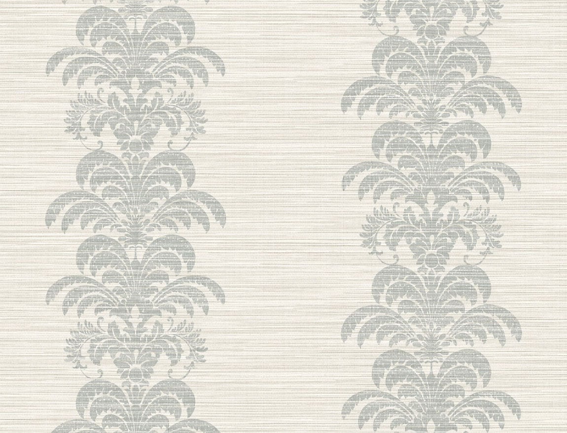LN10508 Lillian August Luxe Retreat Wallpaper Palm Frond Stripe Stringcloth Cove Gray and Alabaster