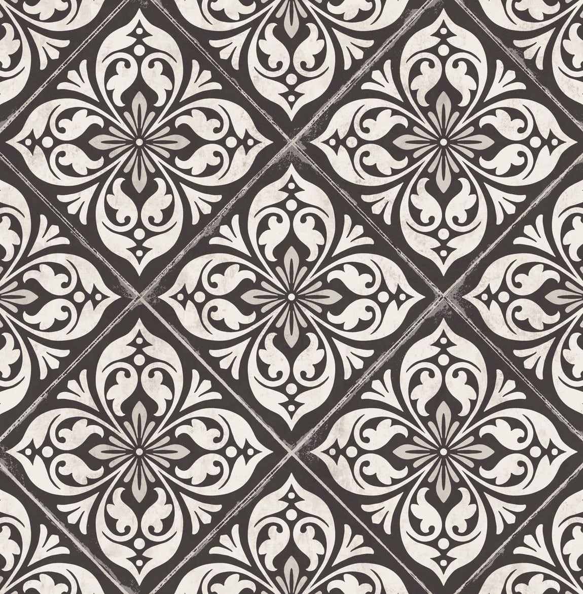 LN11000 Lillian August Luxe Retreat Wallpaper Plumosa Tile Ebony and Silver