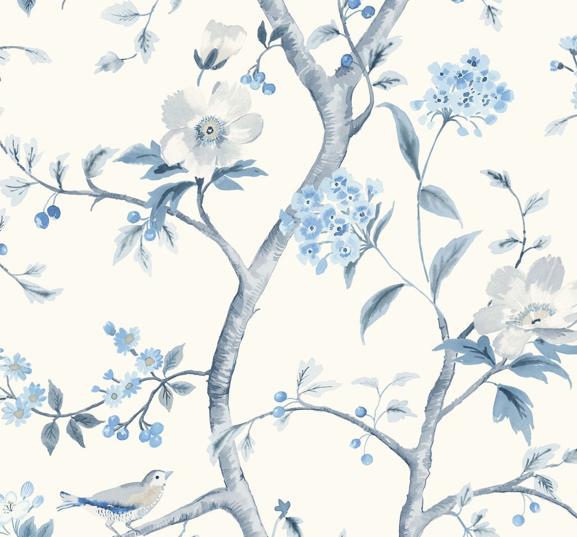 LN11102 Lillian August Luxe Retreat Wallpaper Southport Floral Trail Eggshell and Blue Shale