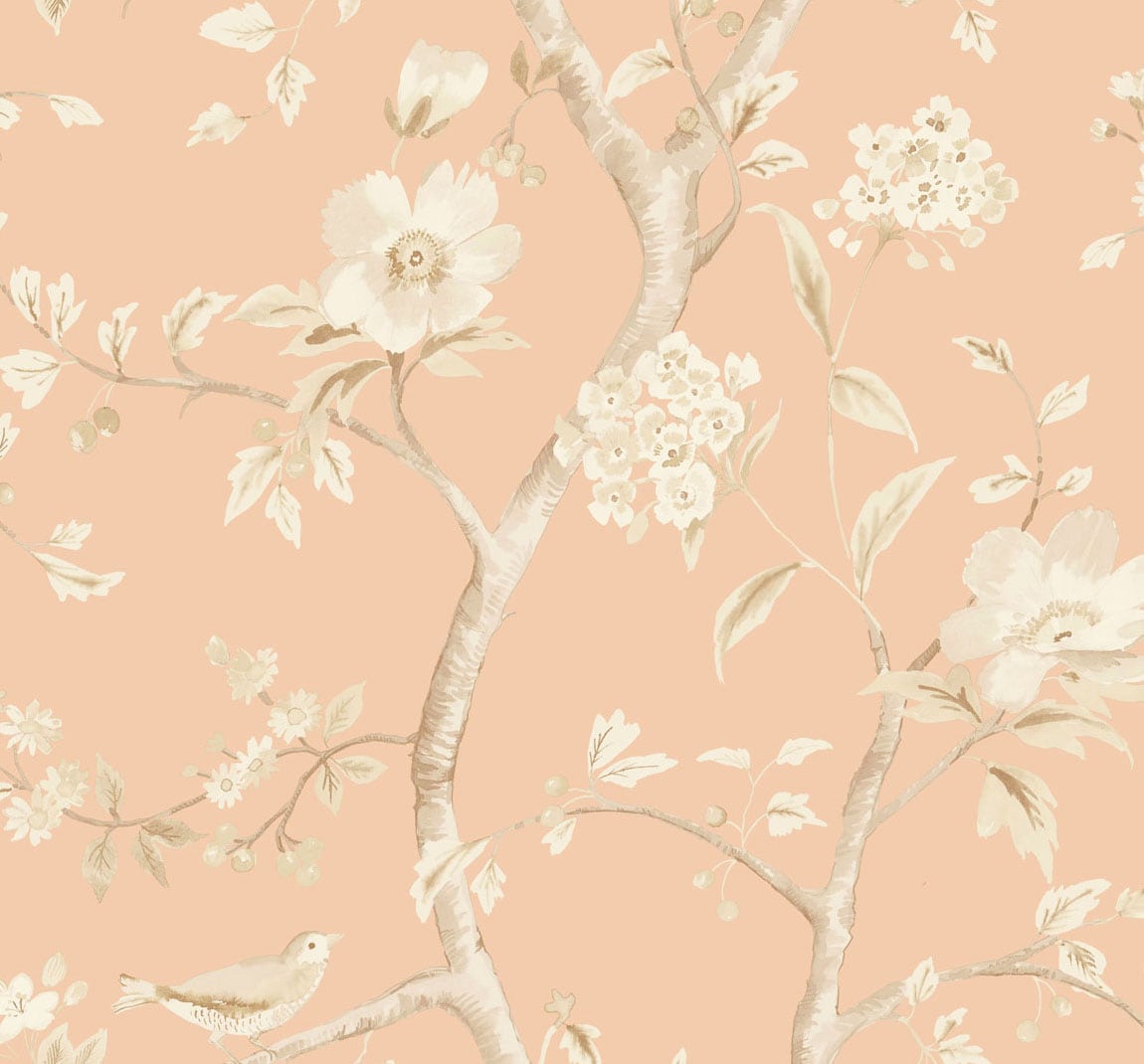 LN11111 Lillian August Luxe Retreat Wallpaper Southport Floral Trail Soft Melon and Arrowroot