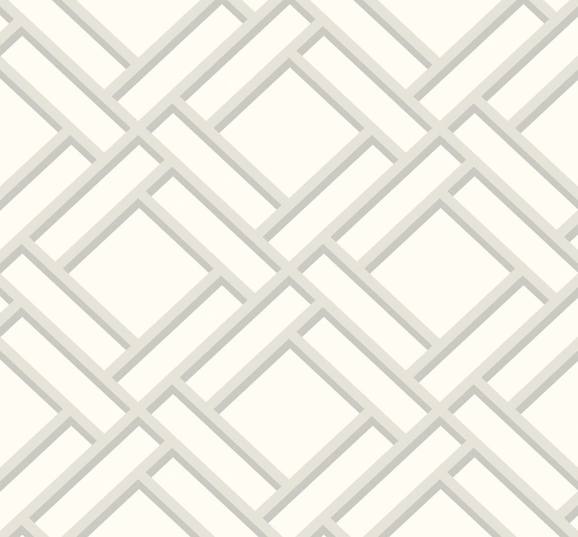 LN11500 Lillian August Luxe Retreat Wallpaper Block Trellis Metallic Silver and Eggshell
