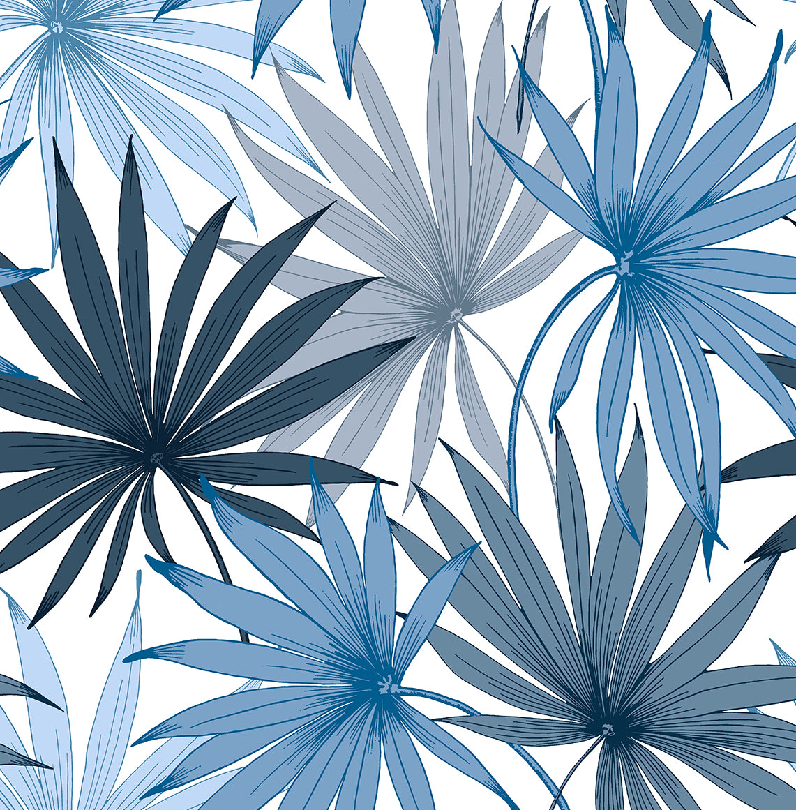 LN31002 Lillian August Lillian August Peel and Stick Wallpaper Tropic Palm Toss Blue Seas