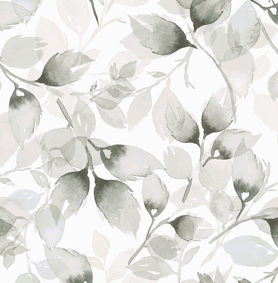 LN31110 Lillian August Lillian August Peel and Stick Wallpaper Watercolor Tossed Leaves Sea Salt & Harbor Mist