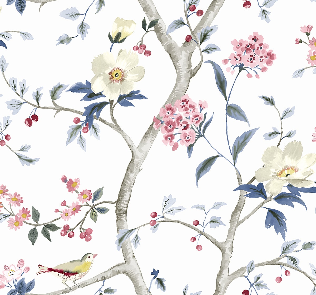 LN40001 Lillian August Coastal Haven Wallpaper Sparrow Haven Riviera Blue & Berry