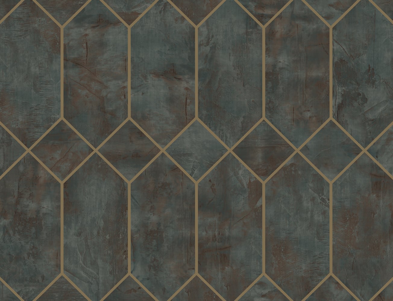 LW51606 Seabrook Designs Living with Art Wallpaper Geo Faux Rust, Forest Green, and Metallic Gold