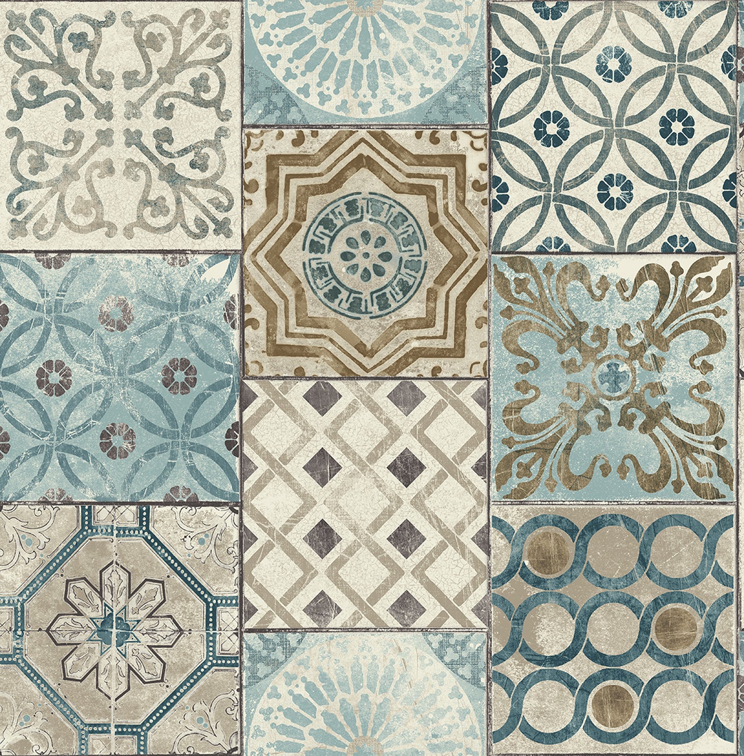 NW30002 NextWall NextWall Peel & Stick Wallpaper Morocaan Tile Blue & Copper
