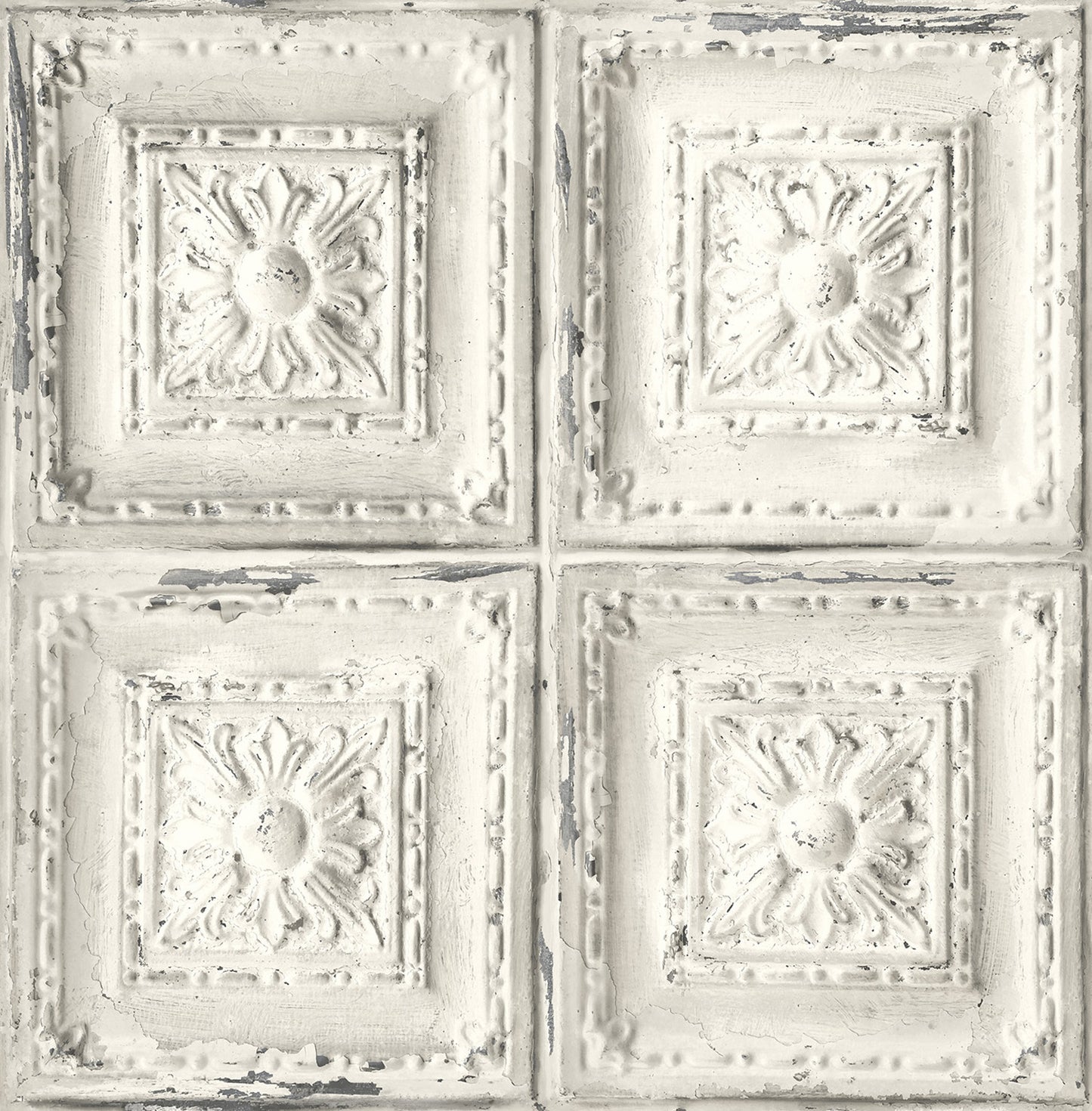 NW32100 NextWall NextWall Peel & Stick Wallpaper Distressed Tin Tile Linen & Charcoal