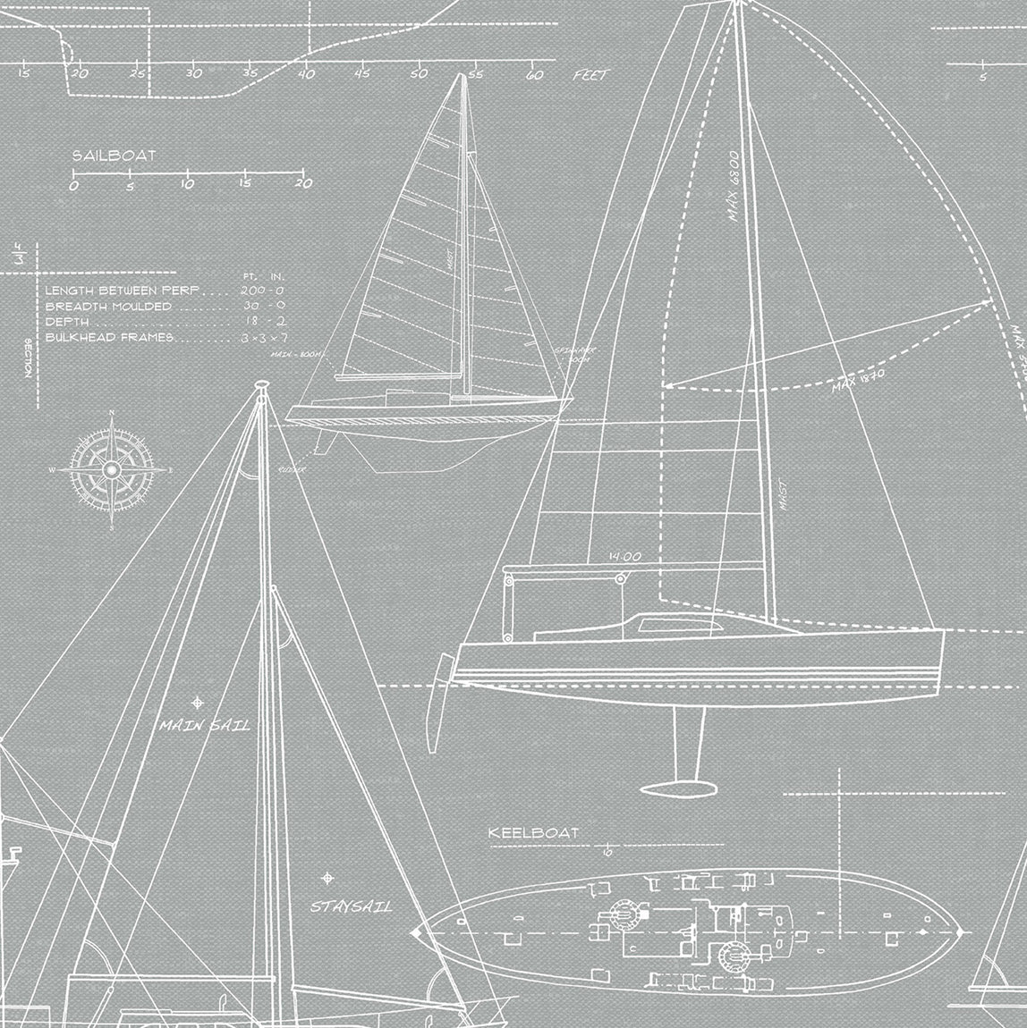 NW32908 NextWall NextWall Peel & Stick Wallpaper Yacht Club Gray
