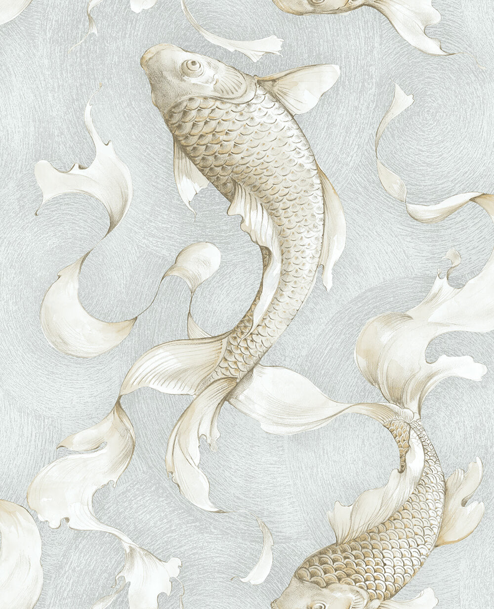 NW33208 NextWall NextWall Peel & Stick Wallpaper Koi Fish Metallic Champagne & Gray
