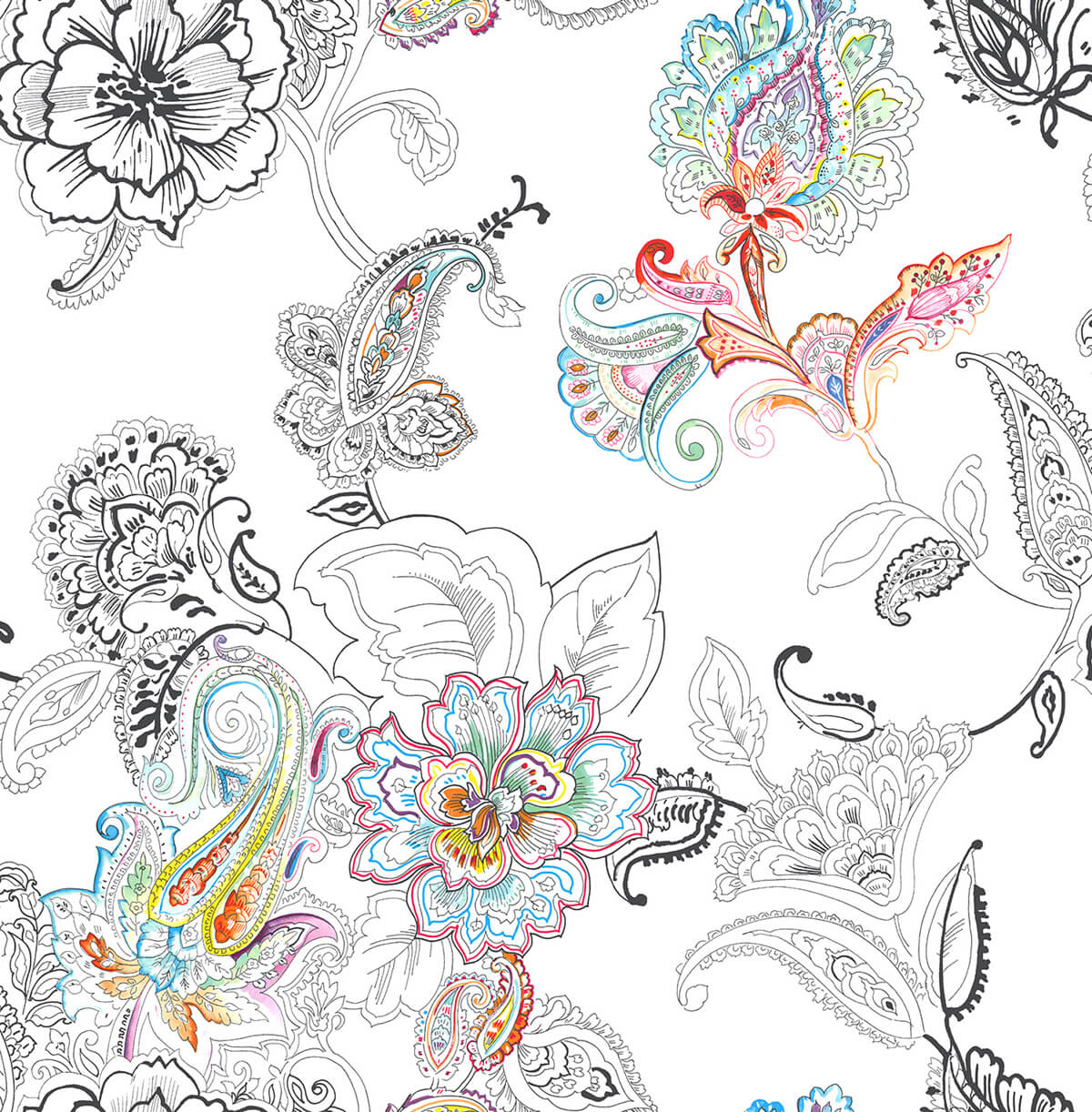NW33600 NextWall NextWall Peel & Stick Wallpaper Colorful Paisley Multicolored