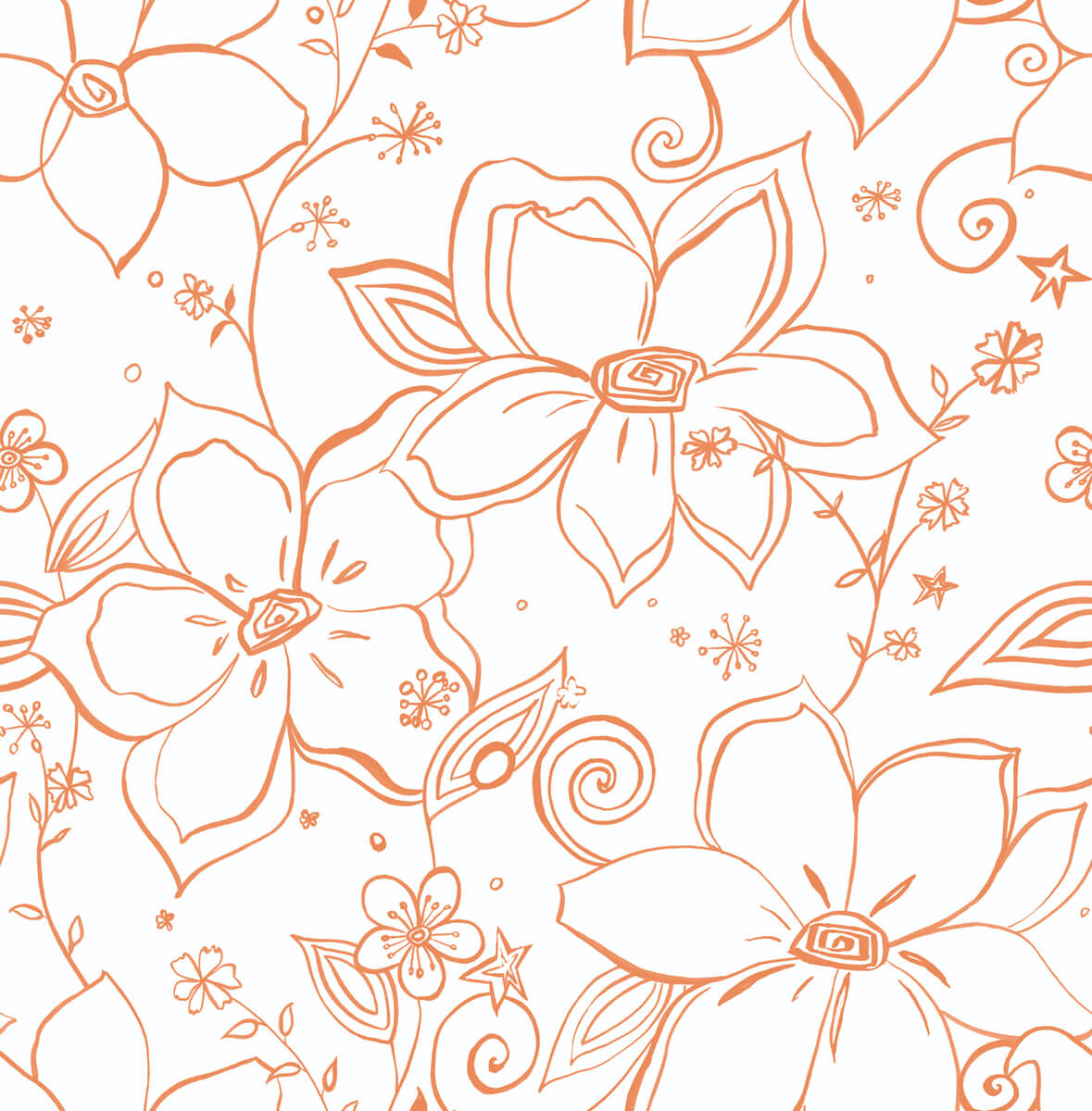 NW34905 NextWall NextWall Peel & Stick Wallpaper Linework Floral Orange