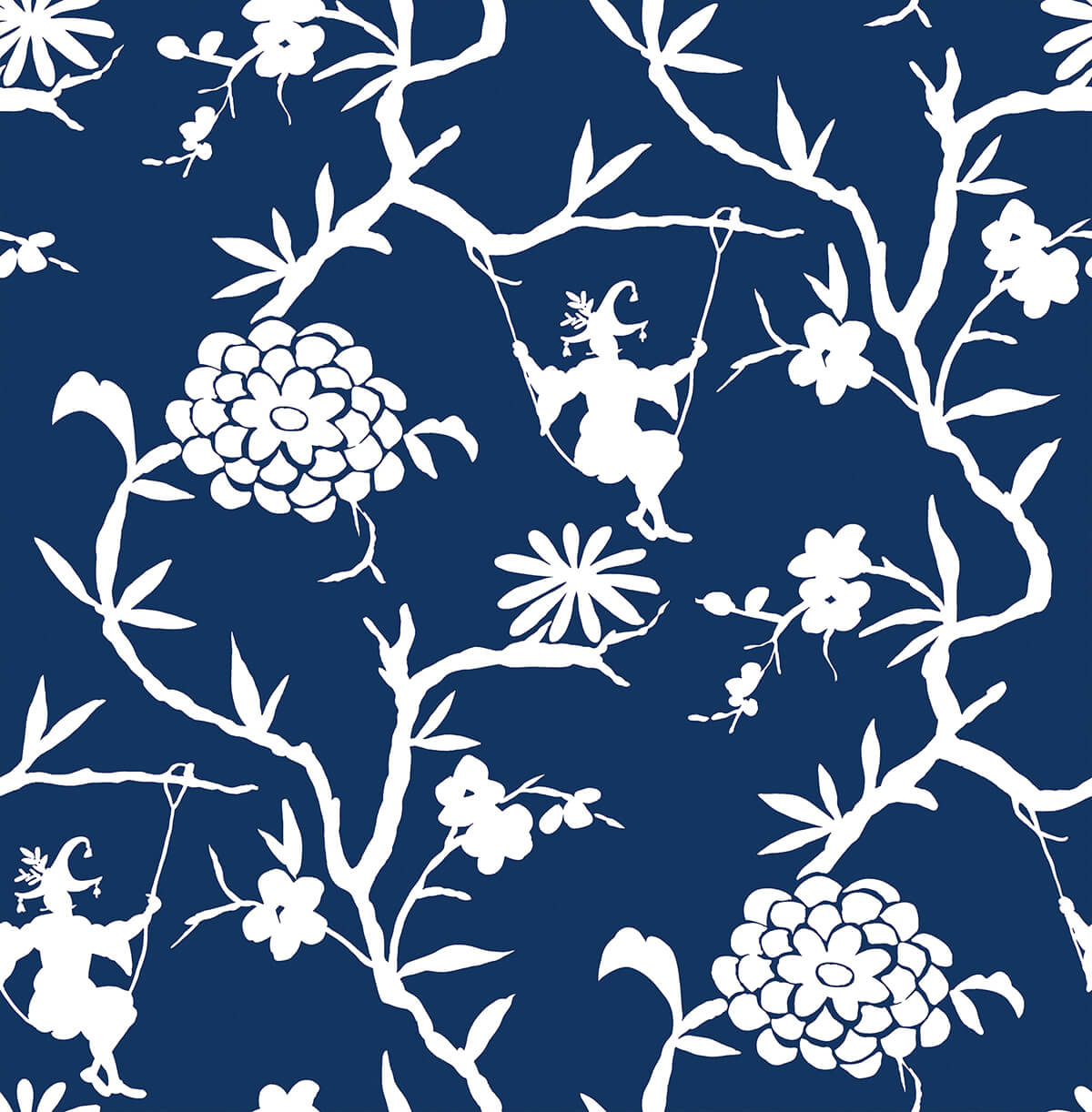 NW36602 NextWall NextWall Peel & Stick Wallpaper Chinoiserie Silhouette Navy Blue
