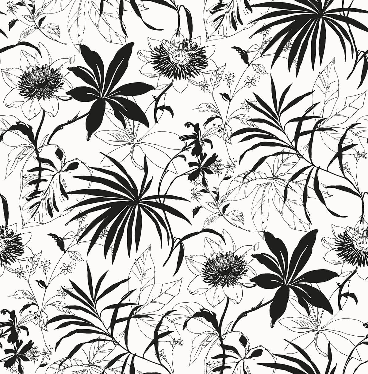NW37300 NextWall NextWall Peel & Stick Wallpaper Tropical Garden Black & White